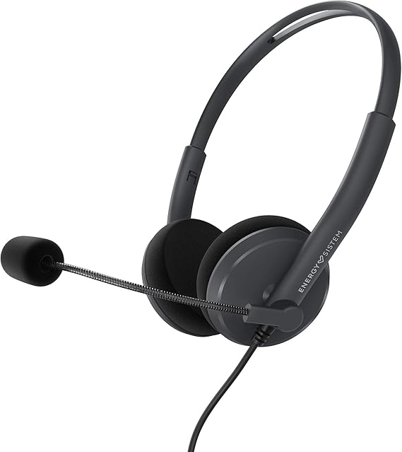 Energy Sistem Headset Office 2 Anthracite (Auricular On-Ear, Compatible con PC/Mac/Smartphone, Conector 3.5 mm, micrófono con Brazo retráctil), Negro