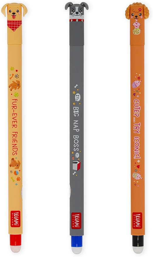 Legami - Set de 3 Bolígrafos Gel Borrables Fur-ever Friends