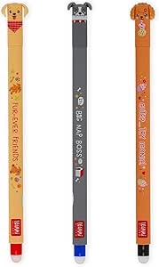Legami - Set di 3 Bolígrafos de gel borrables Fur-ever Friends, Penne con Inchiostro Cancellabile Termosensibile, Negro, Azul, Rojo, Cancella Senza Consumare il Foglio, Punta 0,7 mm