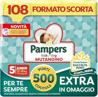Pampers Baby Dry - Braga Junior + 500 puntos mimos extra de regalo, talla 5 (12-18 kg), 108 pañales (formato reserva)