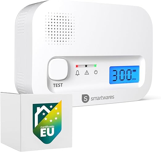 Smartwares Detector de monóxido de Carbono - Sensor de 10 años - con Pantalla y botón de Prueba - FGA-13041