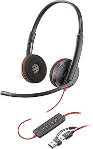 Auricular Poly Blackwire 3220 con cable - Micrófono con cancelación de ruido - Diseño estéreo - Conexión a PC/Mac mediante USB-C o USB-A - Funciona con Teams y Zoom