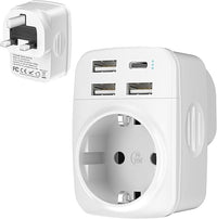 Hoppac 5 in 1 Reiseadapter UK Adapter England Deutschland Stecker, Reiseadapter Typ G für Irland, Hongkong, Singapur, Malaysia, Malta, Zypern, Katar und Pakistan
