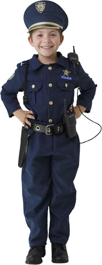 Dress Up America Disfraz De Policía Para Niños - Disfraz De Policía De Juego De Rol Para Niños - Conjunto De Camisa, Pantalones, Gorro, Cinturón, Silbato, Funda Para Pistola Y Walkie Talkie De Policía