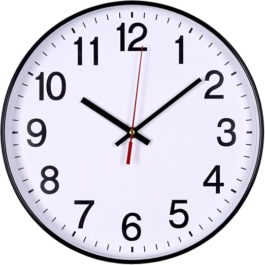 Office Products Wanduhr Kunststoff / 30 cm negro/Arabische Ziffern Wand-Uhr/Quartz Lautlos Wanduhren, para Schule, Büro, Wohnzimmer, Küche/Analog Modern, Rund Dekorative