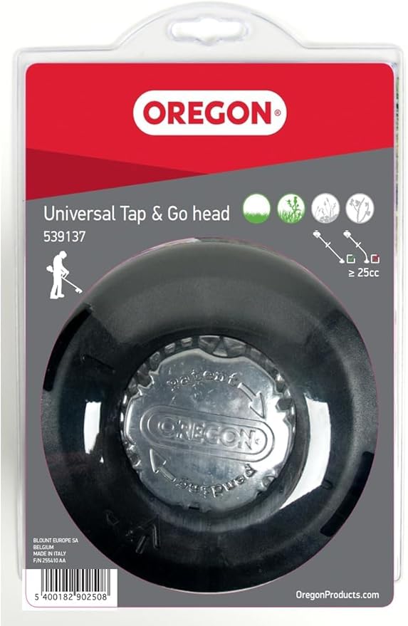 Oregon Cabezal de Desbrozadora 130 mm Tap & Go Sin Tornillos, Para Vegetación Densa, Compatible con Desbrozadoras de Eje Recto como Stihl, Bosch, Ryobi, Worx y Más