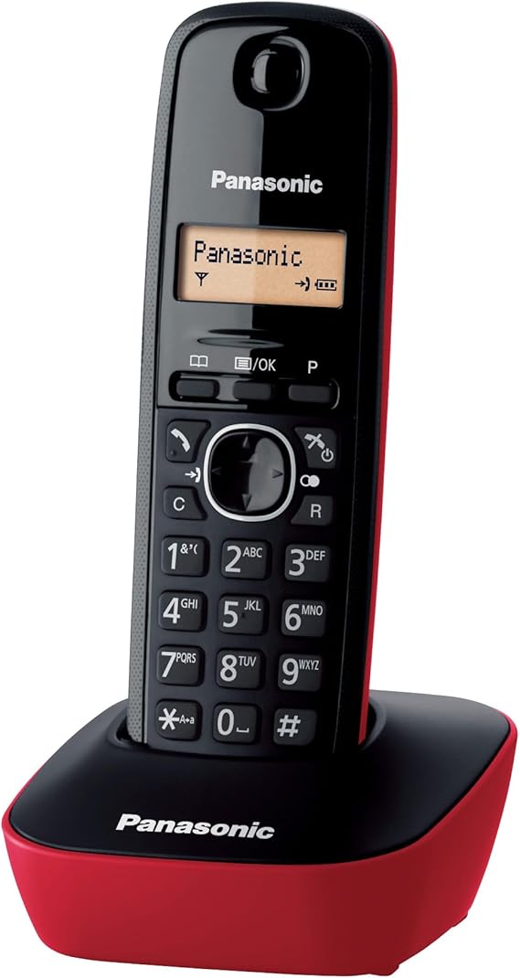 Panasonic KX-TG1611SPR Teléfono Inalámbrico Digital DECT, Unidad Base y 1 Auricular, Identificador De Llamadas, Batería Larga Duración, Pantalla LCD, Agenda, Rellamada, Despertador, Rojo
