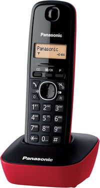 Panasonic KX-TG1611SPR Teléfono Inalámbrico Digital DECT, Unidad Base y 1 Auricular, Identificador De Llamadas, Batería Larga Duración, Pantalla LCD, Agenda, Rellamada, Despertador, Rojo