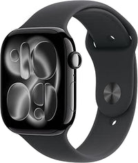 Apple Watch Series 11 GPS con caja de aluminio en negro azabache de 46 mm y correa deportiva negra-Talla S/M.Calidad del Sueño,monitores de entreno y salud,pantalla siempre activa, resistencia al agua