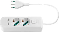 Vimar 0R00625.CC.B Enchufe múltiple con Interruptor y Cable de 1,5 m, 2 Salidas SICURY Universal estándar Italiano, 2 Salidas USB A, Enchufe estándar Italiano, Blanco