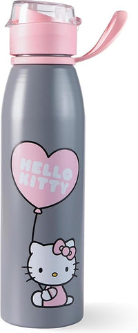 Hello Kitty Trinkflasche Edelstahl Kinder 590 ml – Auslaufsicher, mit Trinköffnung – Süße Wasserflasche für Mädchen – Ideal für Kindergarten, Schule & Ausflüge, Grau-rosa