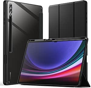 JETech Funda para Samsung Galaxy Tab S10 Ultra/Tab S9 Ultra 14,6 Pulgadas con S Pen Soporte, Clara Transparente PC Respaldo, Carcasa Antigolpes Trifold Soporte Tableta (Graphite Negro)