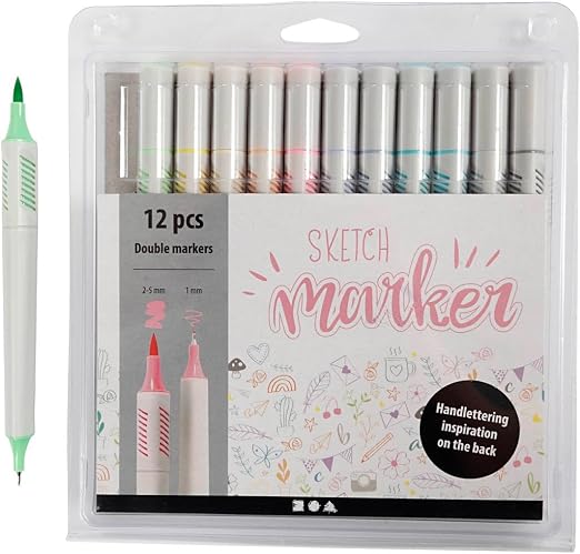 Colortime 37380 Sketch Doppelter Marker, 12 Stuck, Strichstärke 1mm / 2-5 mm, Mehrfarbig
