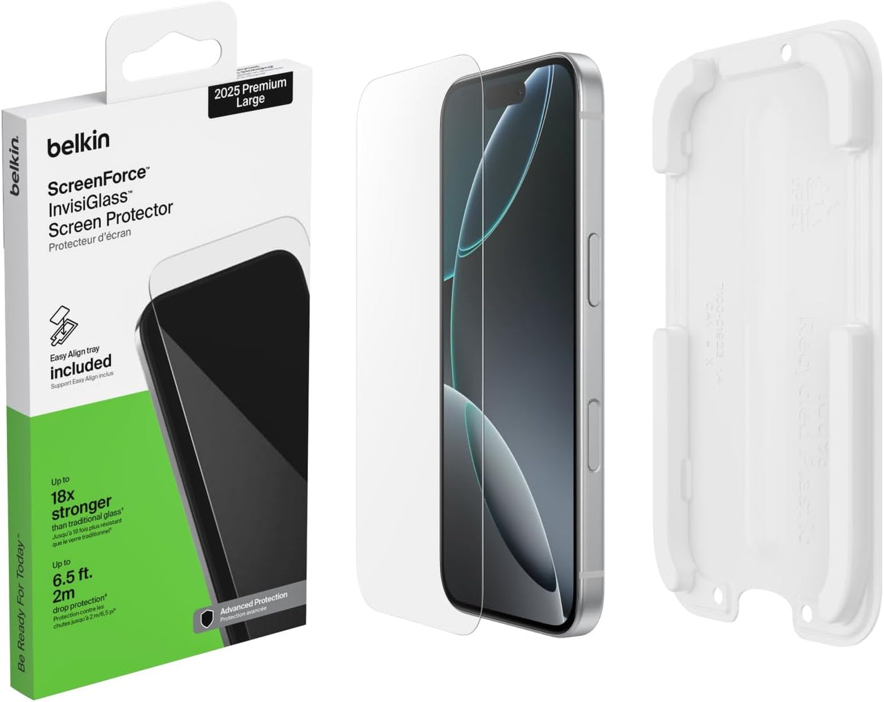 Belkin ScreenForce InvisiGlass Protector Pantalla iPhone 17 Pro Max, Cristal Reciclado, Protección Impactos y Arañazos, Bandeja de Alineación Fácil, Instalación Sin Burbujas, Compatible con Fundas