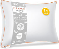 Orange Wave Almohada de Plumas 40x80cm – Cojín de Lujo de 40x80 cm con Plumón y Plumas Naturales, Comodidad Suave y Ergonómica para un Soporte Noches Placenteras, certificada RDS y Oeko-Tex