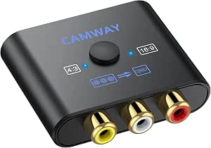 CAMWAY RCA a HDMI Adaptador, Convertidor AV a HDMI, 1080P 16:9/4:3 Conversión 1080P Compuesto CVBS Video Audio Convertidor Compatible con PC/Laptop/Xbox/PS4/TV/STB/VHS/VCR/Blue-Ray