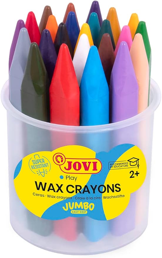 Jovi - Ceras triangulares Jumbo, bote de 24 ceras surtidas multicolor, super resistentes, no manchan (975)