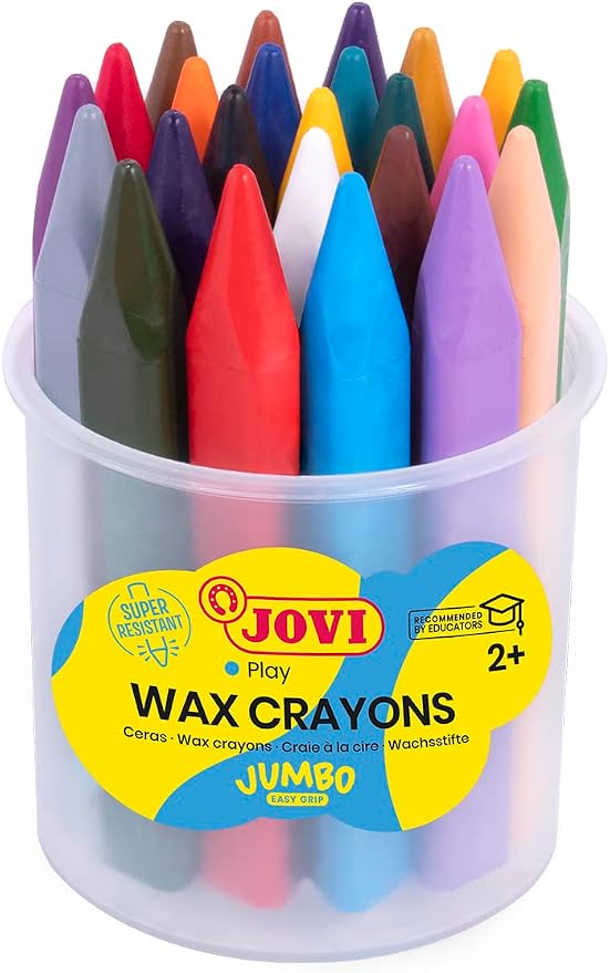 Jovi - Ceras triangulares Jumbo, bote de 24 ceras surtidas multicolor, super resistentes, no manchan (975)