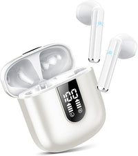 Jesebang Auriculares Inalámbricos, 2025 Auriculares Bluetooth 5.3 con HD Micrófono, Cascos Inalambricos Bluetooth con Potentes Altavoces de 13 mm, Sonido Melodioso, LED Pantalla, Blanco Perlado