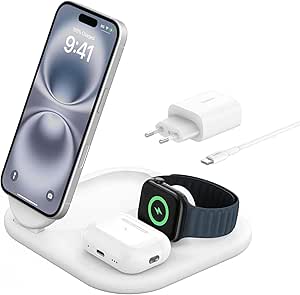 Belkin BoostCharge Cargador Magnético Plegable 3 en 1 Qi2 de 15W - Blanco