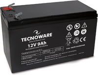 Batería de Plomo-ácido Tecnoware 12 V - para SAI, videovigilancia y Sistemas de Alarma - Conexión Faston 6.3 mm - Dimensiones 15,1x 9,4 x 6,5 cm - Capacidad 9 Ah, Blanco