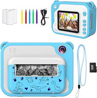 Ushining Cámara Instantánea para Niños, Videocámara HD 1080P con Pantalla de 2,4 Pulgadas Cámara Fotos Infantil Instantanea con Tarjeta SD de 32 GB y Papel de Impresión, Regalos para 3 a 12 Años, Azul