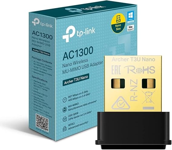 TP-Link Archer T3U Nano USB-netwerkkaartadapter, draadloze dual-band wifi AC1300 Mbps, oformaat, USB 2.0, MU-MIMO, Windows-ondersteuning, Mac OS X