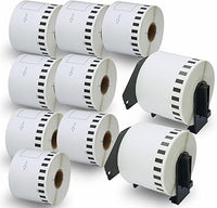 BETCKEY - 10 Rollos DK-22205 Etiquetas Adhesivas con Solo 2 Soportes de Etiquetas Reutilizables, 62mm x 30.48m, 10 Cinta Continua de Papel Térmico para Brother QL Impresoras de Etiquetas