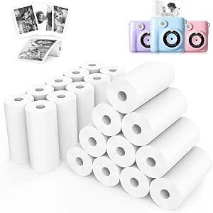 Ptyism 20 Piezas Rollo Papel Camara Fotos Infantil(5.7X2.5cm(7m)) Papel Térmico Cámara Infantil,Papel Camara Fotos Niños,Compatible con Varias Mini Printer.