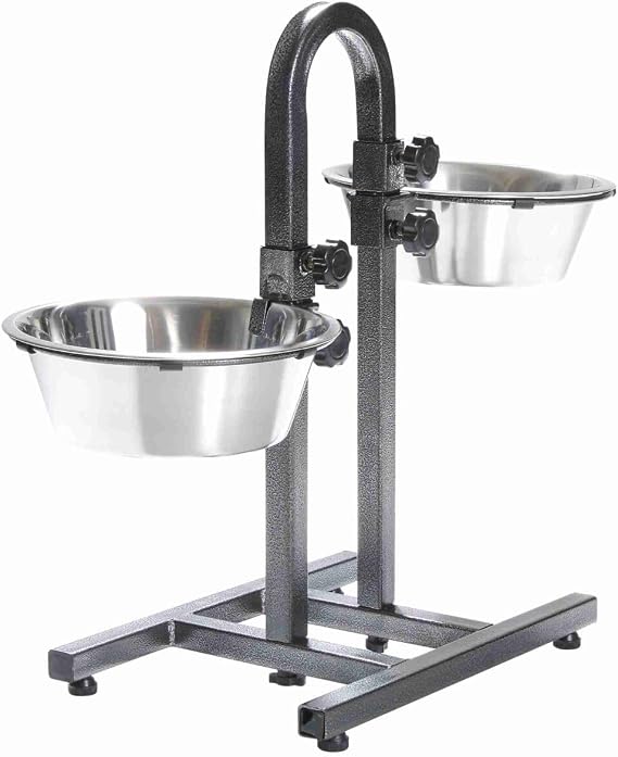 TRIXIE Set Comederos Perros Ajustable - Barra Platos para Perros Accesorios Perros Acero Inoxidable Soporte Varias Alturas Resistente ø24 cm 2 × 2,8L