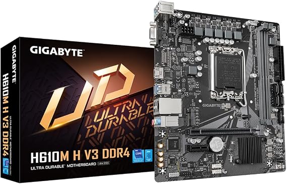 GIGABYTE H610M H V3 DDR4 Placa base - Compatible con procesadores Intel Core 14th CPUs, 4+1+1 Hybrid Phases Digital VRM, Hasta 3200MHz DDR4, 1xPCIe 3.0 M.2, GbE LAN, USB 3.2 Gen 1