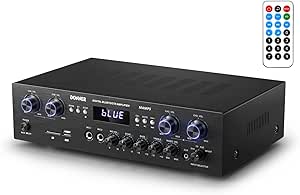 Amplificador Audio Bluetooth 5.0, Donner Amplificador Audio Estéreo 4 Canales, Amplificador HiFi 440W con USB, SD, FM, 2 Mic IN Echo, RCA, LED para Estudio, Hogar, MAMP5