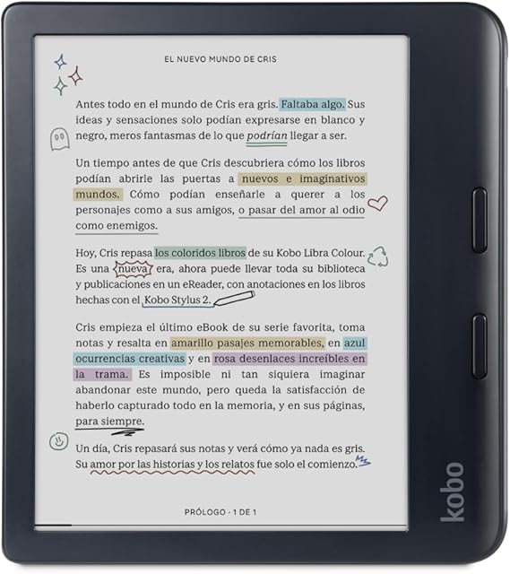 Kobo Libra Colour eReader | Pantalla E Ink Kaleido™ 3 de 7" | Temperatura del Color y Brillo Ajustables | Reducción luz Azul | eBooks y AudioBooks | Memoría 32 GB | Resistente al Agua | Negro
