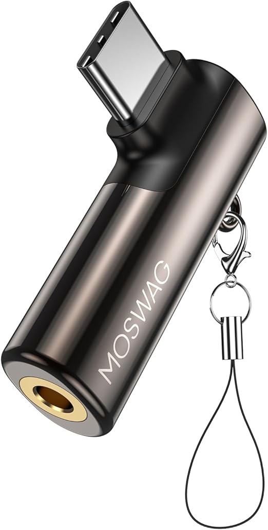 MOSWAG Adaptador USB C A Jack 3.5mm, Auriculares Micrófono, Adaptador Audio USB C, Tipo C 90 Grados Compatible con Samsung Galaxy S23 S22 S21 Ultra,Huawei P60/50