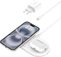Belkin BoostCharge Pro Cargador Inalámbrico 2 en 1 con tecnología Magnética Qi2, 15W, Estacion de Carga Rápida Inalámbrica Compatible con Magsafe para iPhone 17, Air, Pixelsnap, AirPods - Blanco