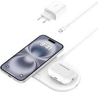 Belkin BoostCharge Pro Cargador Inalámbrico 2 en 1 con tecnología Magnética Qi2, 15W, Estacion de Carga Rápida Inalámbrica Compatible con Magsafe para iPhone 17, Air, Pixelsnap, AirPods - Blanco