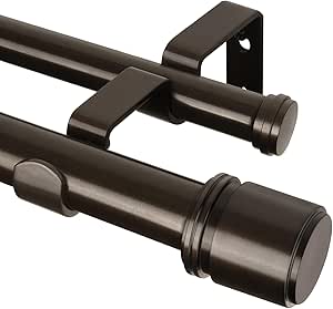 HOTOZON Barra Doble para Cortinas Negra 167-305 cm, Barras Extensibles de 25 mm para Cortinas con Ojales, Barra para Cortinas de Ventana Montada en la Pared con Remates con Tapón Para Salón
