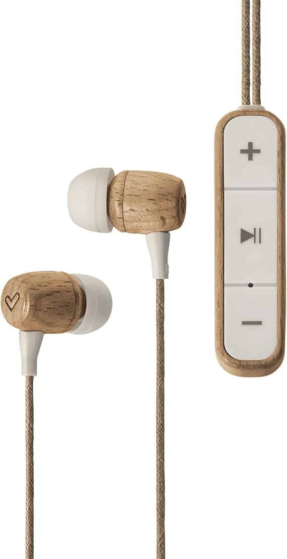 Energy Sistem Earphones Eco Bluetooth Beech Wood Auriculares (Intrauditivos, Madera Sostenible, Cable de cáñamo, Micrófono, USB Tipo C, Bluetooth 5.1)- Haya