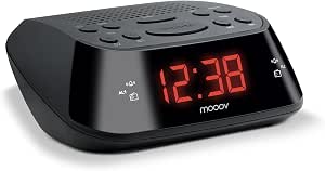 Metronic 477003 - Radio Despertador Digital con Reloj LED Rojo, pequeño, Compacto, con función Doble Alarma, Sleep/Snooze y sintonizador Radio FM con Memoria para 10 emisoras