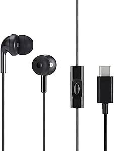 Amazon Basics Alámbrico Auriculares intraurales USB-C con cable y micrófono, Talla única, negro