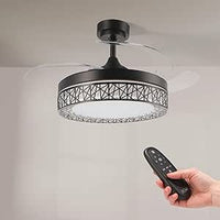 M mimotec- Black Aqua 66W Led Ceiling Fan with light, Remote control, Low consumption, DC 30W motor+36W LED Light, 6 speeds, Quiet, 4 foldable blades, summer-winter, timer
