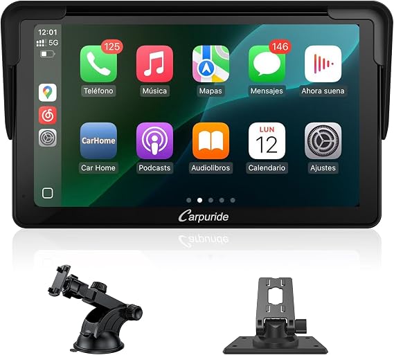 Carpuride Estéreo para Coche, Carplay inalámbrico portátil y Android Auto, Radio de Pantalla táctil HD 1080P de 7 Pulgadas con BT 5.0, Soporte de Enlace de Espejo para camión RV Dash Mount