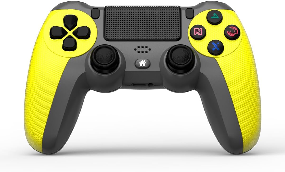 NK Mando para PS4 / PS3 / PC/Móvil Inalámbrico - Inalámbrico Controller con 2-Shock, Función Detección 6 ejes, Luz LED, Panel Táctil, Entrada para Auriculares, Cable de Carga incluido - Amarillo