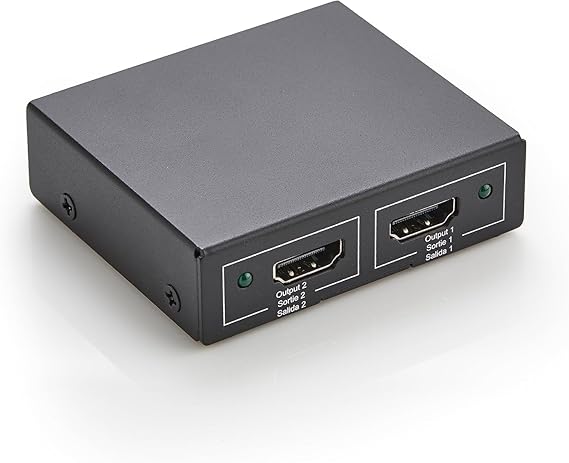 Amazon Basics Divisor HDMI de 1 Entrada y 2 Salidas, 4K a 30 Hz para monitores duales, portátiles, DVD, Xbox, Roku, Chromecast, con Cable de Aliment. USB-A a DC de 1 m, Solo Espejo, Negro