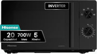 Hisense H20MOBP1HI - Microondas 20 Litros, 700W, Inverter Expert, Descongelación Rápida, Calentamiento Uniforme, Silencioso, Revestimiento Cerámico, Cristal Premium, Modo ECO, 5 Programas