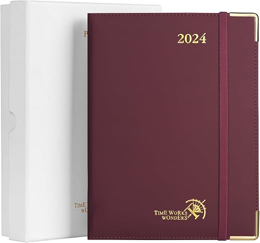 POPRUN Agenda 2024 Día Por Página 21,5 x 14,5 cm con Tapa Dura - Planner Anual 2024 Dia Pagina con Pestañas Mensuales, Intervalos Horarios, Negro