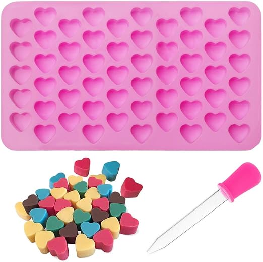 Molde de silicona en forma de corazón, 55 cavidades, molde de chocolate reutilizable para chocolates, gelatina, pasteles, día de San Valentín (rosa)