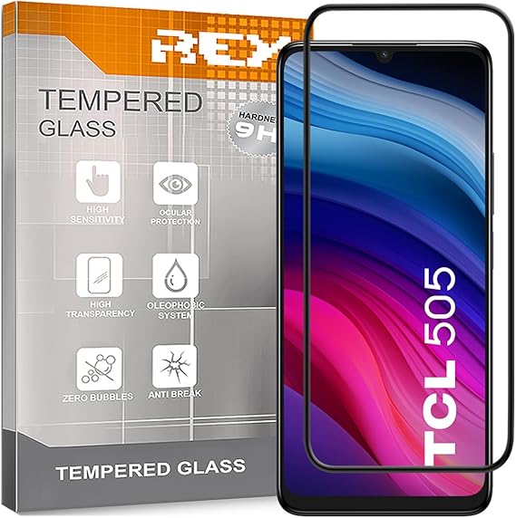 REY Protector de Pantalla Curvo para TCL 50 5G, Negro, Cristal Vidrio Templado Premium, 3D / 4D / 5D, Anti Roturas