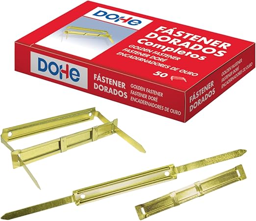 Dohe - Fasteners Metálicos Dorados para Encuadernación (50 uds.) - Con Lengüeta y Pasador - Material de oficina