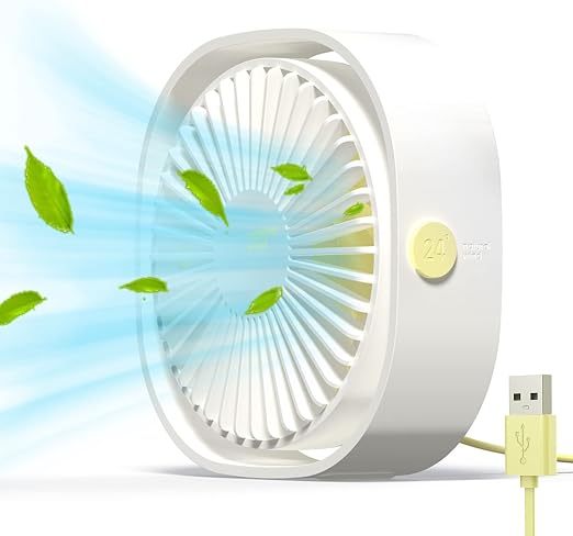 Simpeak Ventilador Mini USB Silencioso de 3 Velocidades Mini ventilador, 360 Grados Rotation ventilador USB Ventilador Portátil para Biblioteca, Oficina, Camping, Picnic, Excursiones(Blanco)